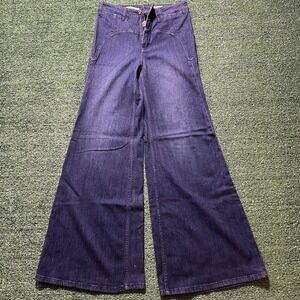 Pilcro And The Letterpress Jeans Womens 27 Blue High Rise Wide Leg Dark Wash